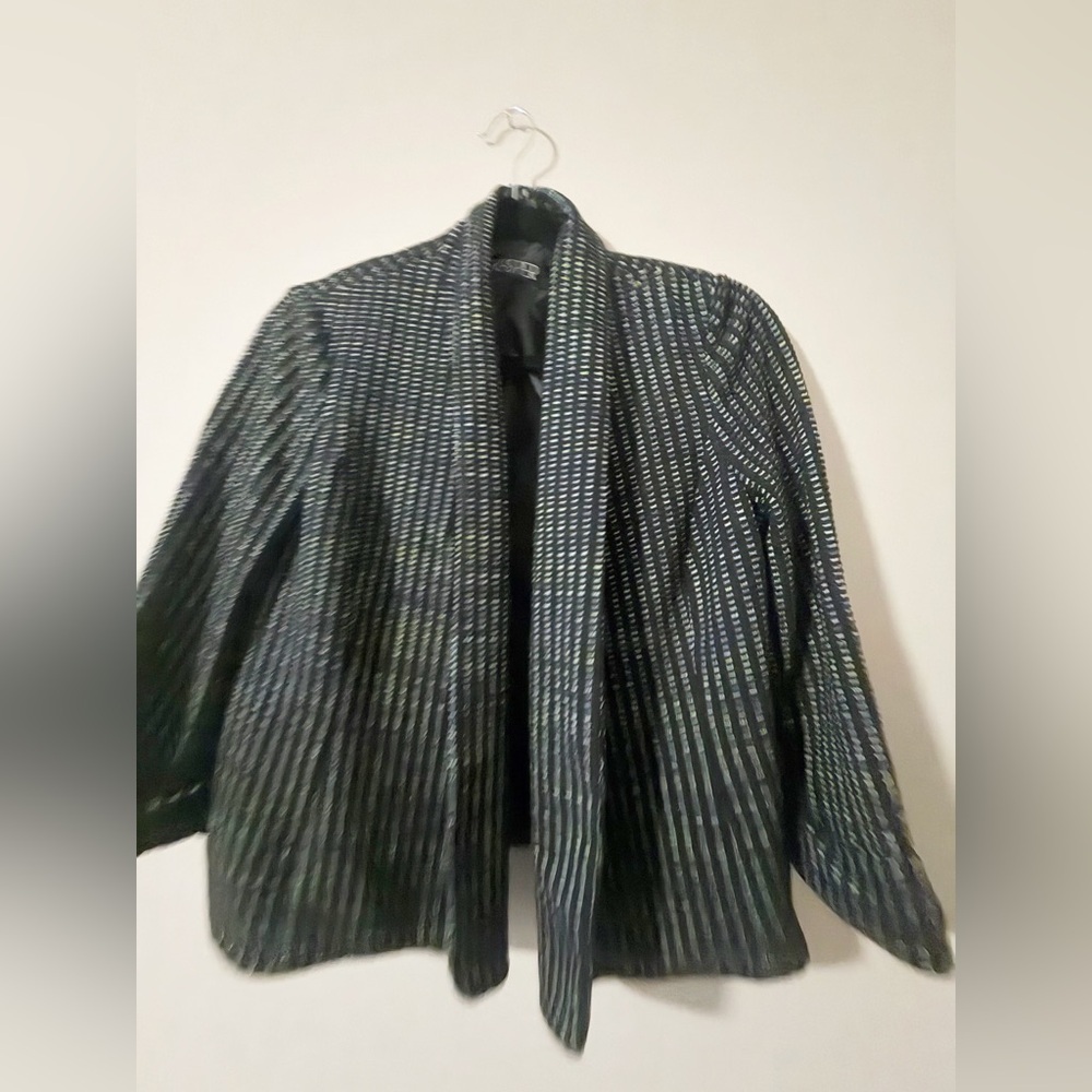 Kasper Women’s Black Striped Open-Front Jacket